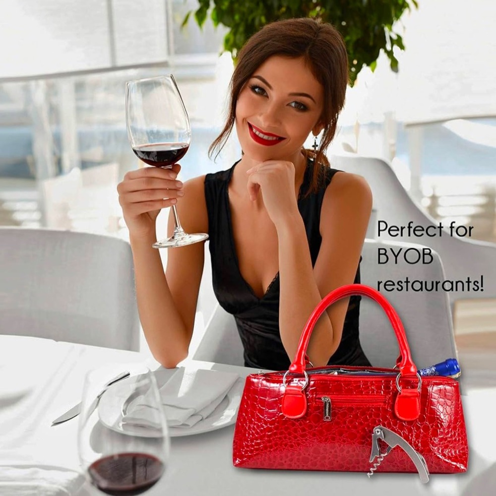 Primeware Red Croc Thermal Insulated Wine Clutch Tote with Corkscrew NWT